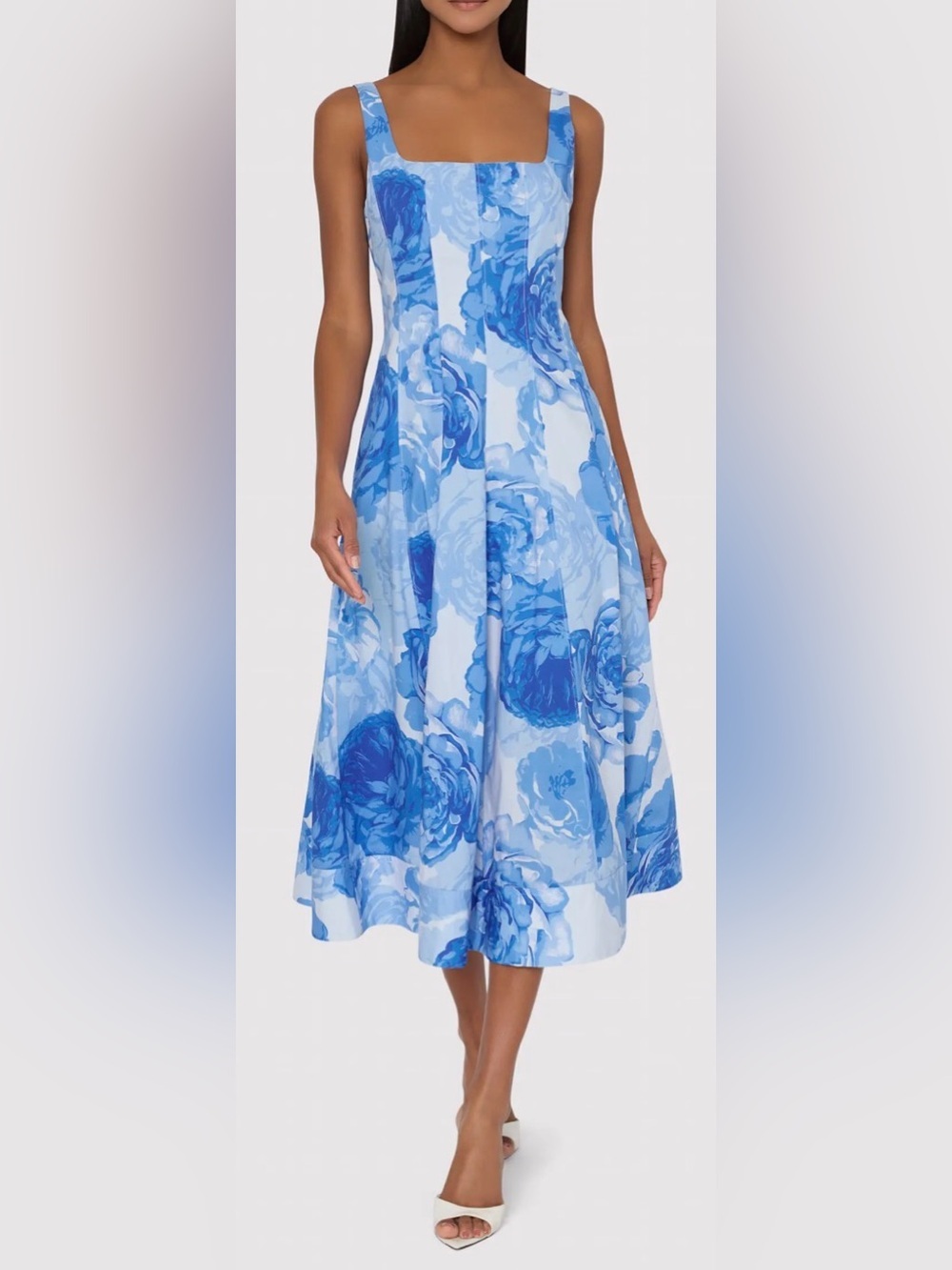 NEW MILLY Nia Blue Print Panel Sleeveless Midi Dress sz 12